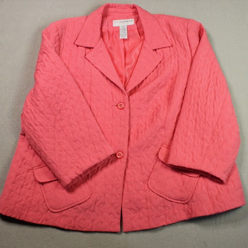 Sag Harbor Woman 22W Pink Quilted Jacket Textured Blazer Cottagecore Lightweight